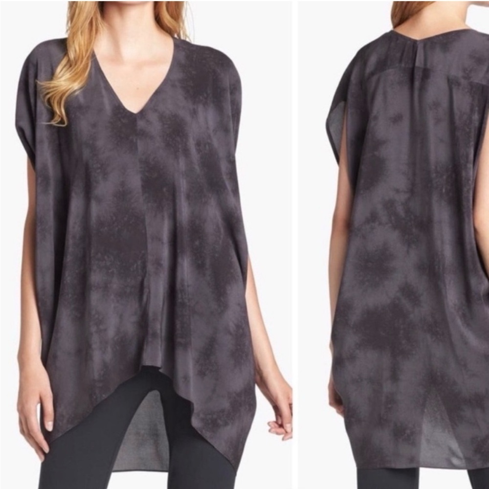 Eileen Fisher - women’s 100% silk‎ Crystaline V- Neck Shibori Tunic Top blouse M
